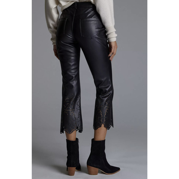Anthropologie Pants - NEW Anthropologie Black Laser-Cut Faux Leather Trousers - US 6